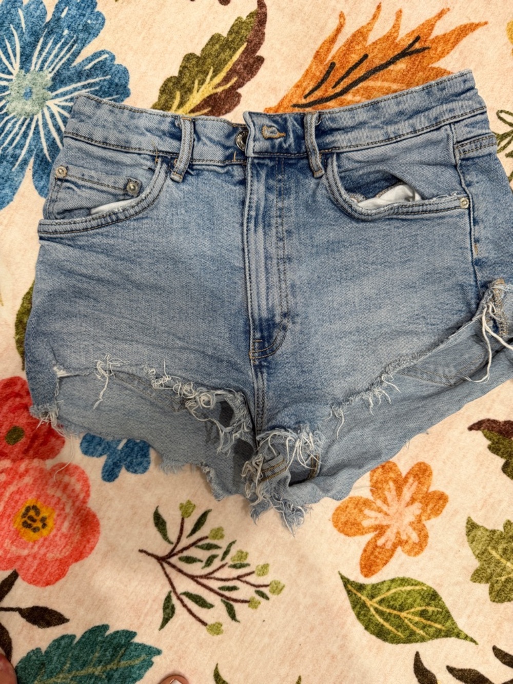 Zara Light Blue Distressed Denim Cutoff Shorts